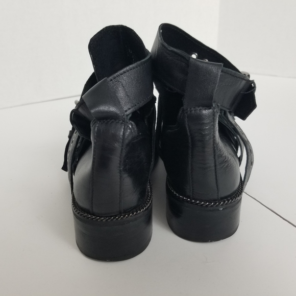 Topshop Sz 37 Women Motorcycle Metal chain stud leather booties - Picture 9 of 12